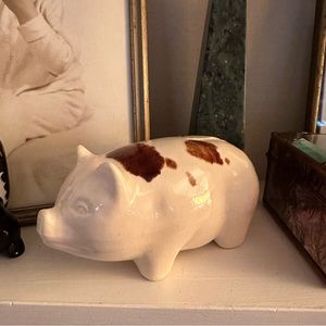 Vintage Ceramic USA Cream with Brown Spots Pig Piggy Bank Farmhouse Decor
